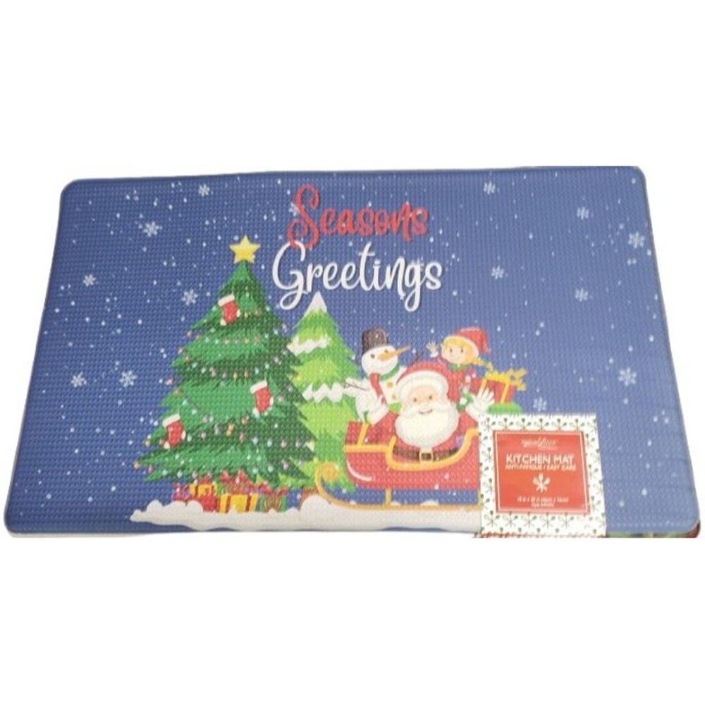 Anti-Fatigue PVC Floor Mat (18"x30") CHRISTMAS, SEASON'S GREETINGS ON BLUE, AL